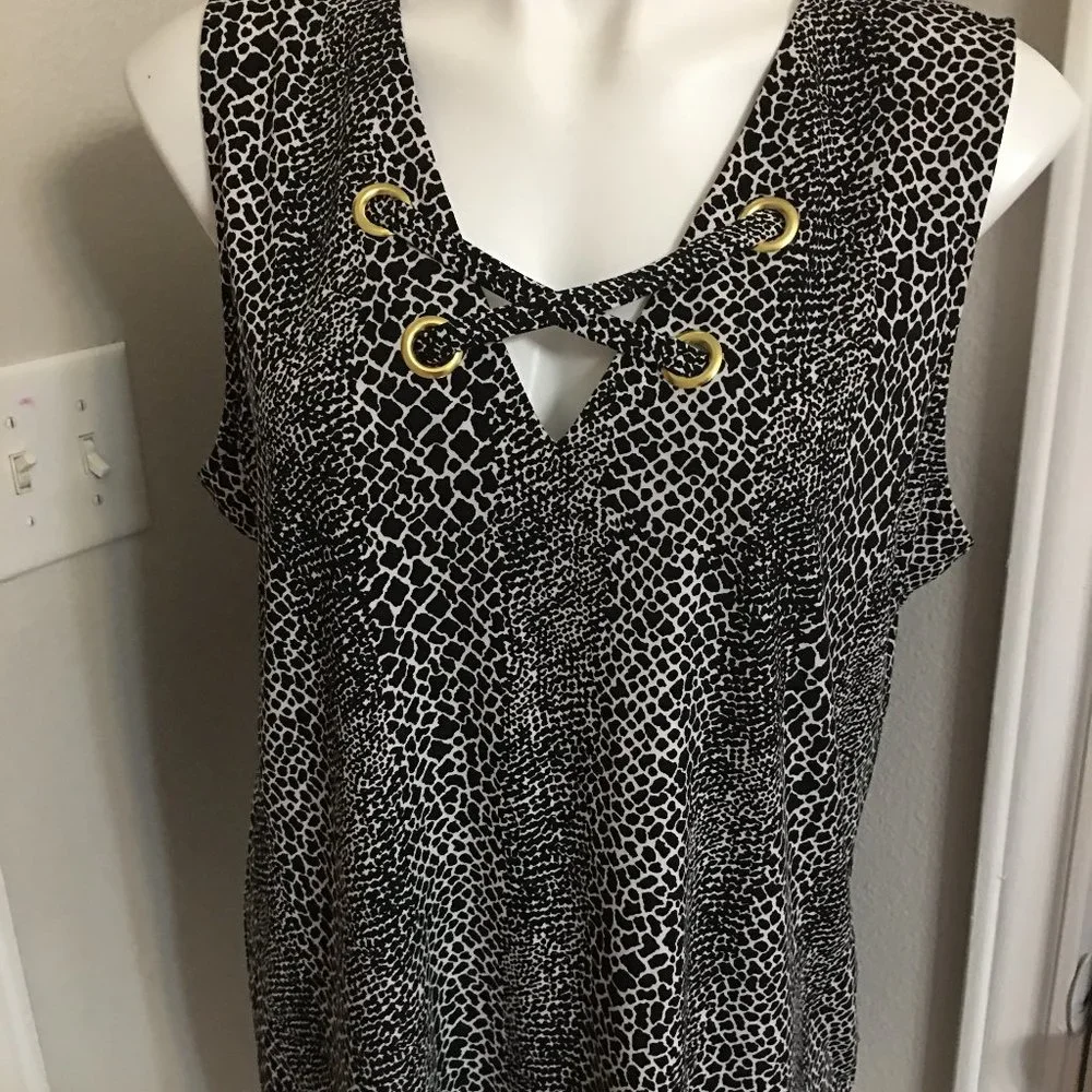 Michael Kors Polyester Black Animal Print Tank Top -  Large  Top1